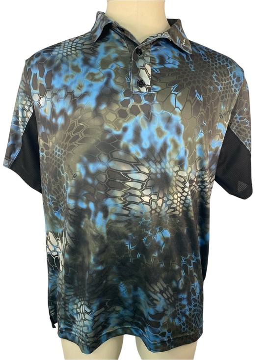 Huk Other - Huk Fishing Performance Blue & Black Abstract Print Polo Men’s Large